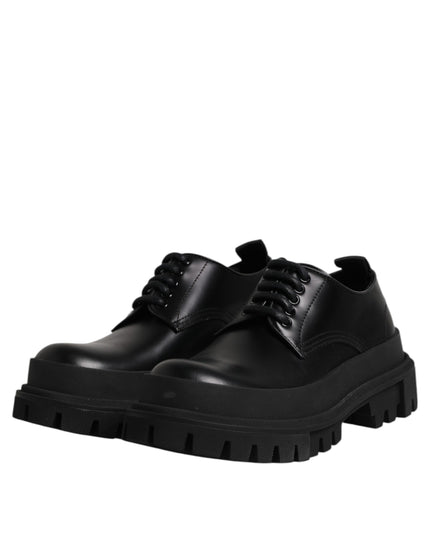 Dolce & Gabbana Black Leather Lace Up Derby Men Dress Shoes