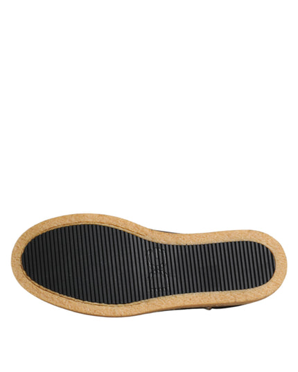 Dolce & Gabbana Brown White Calfskin Leather Loafers Shoes