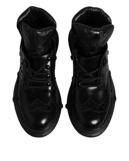 Dolce & Gabbana Black Leather Casual Mens Ankle Boots Shoes