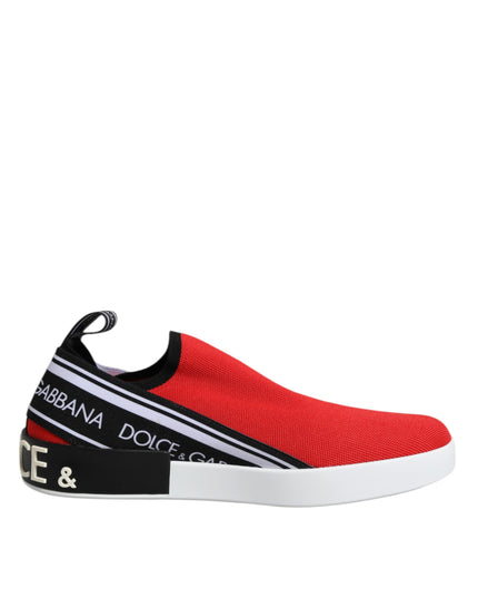 Dolce & Gabbana Red Logo Low Top Slip On Men Sneakers Shoes