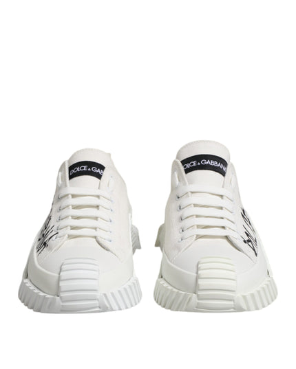 Dolce & Gabbana White Logo Print Lace Up Low Top Sneakers Shoes