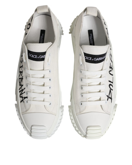 Dolce & Gabbana White Logo Print Lace Up Low Top Sneakers Shoes