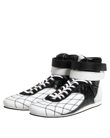 Dolce & Gabbana Black White Leather High Top Sneakers Shoes
