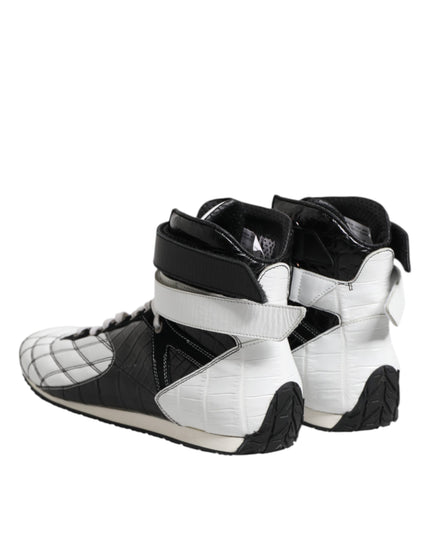 Dolce & Gabbana Black White Leather High Top Sneakers Shoes