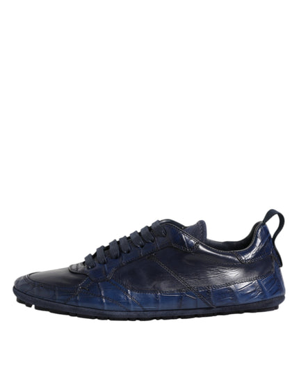 Dolce & Gabbana Dark Blue Leather Low Top Men Sneakers Shoes