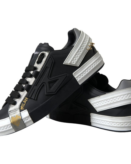 Dolce & Gabbana Black Leather Low Top Sneakers Portofino Shoes