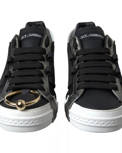 Dolce & Gabbana Black Leather Low Top Sneakers Portofino Shoes