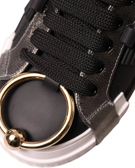Dolce & Gabbana Black Leather Low Top Sneakers Portofino Shoes