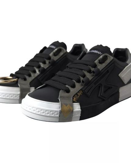 Dolce & Gabbana Black Leather Low Top Sneakers Portofino Shoes