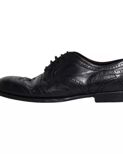 Dolce & Gabbana Dark Blue Leather Derby Wingtip Formal Shoes