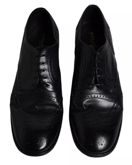 Dolce & Gabbana Dark Blue Leather Derby Wingtip Formal Shoes