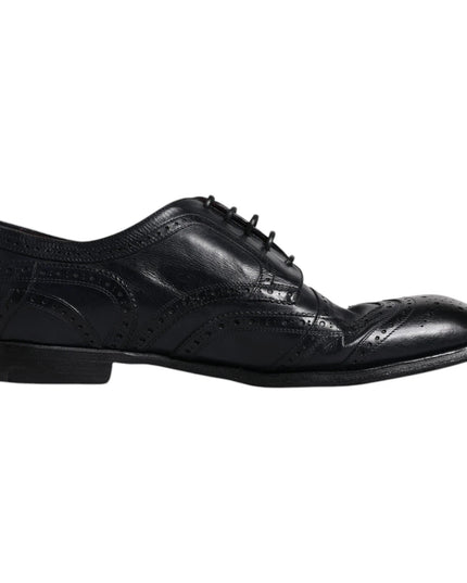 Dolce & Gabbana Dark Blue Leather Derby Wingtip Formal Shoes