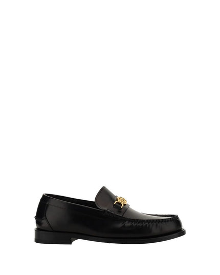 Versace Black Calf Leather Bos Taurus Slip-On Loafers