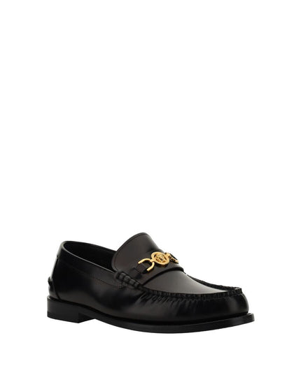 Versace Black Calf Leather Bos Taurus Slip-On Loafers