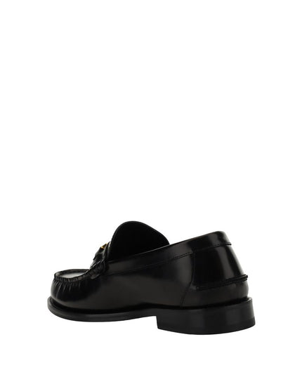 Versace Black Calf Leather Bos Taurus Slip-On Loafers