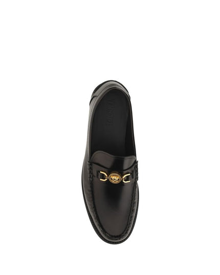 Versace Black Calf Leather Bos Taurus Slip-On Loafers