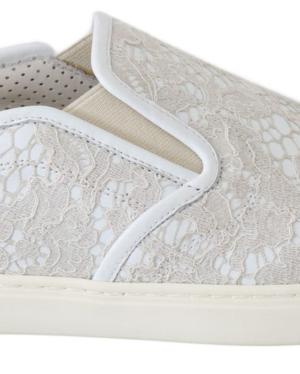 Dolce & Gabbana White Leather Lace Slip On Loafers Shoes