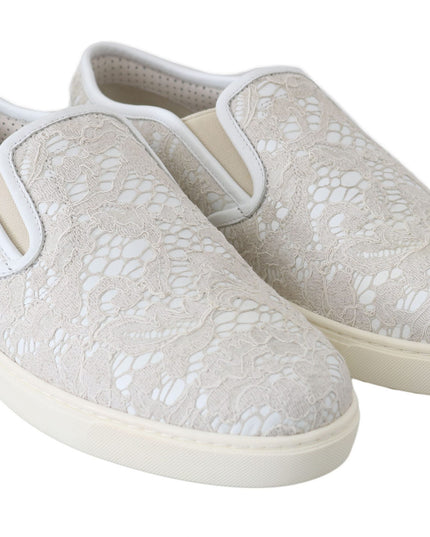 Dolce & Gabbana White Leather Lace Slip On Loafers Shoes