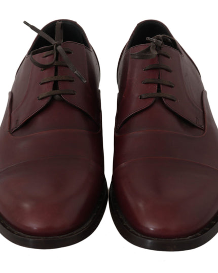 Dolce & Gabbana Red Bordeaux Leather Derby Formal Shoes