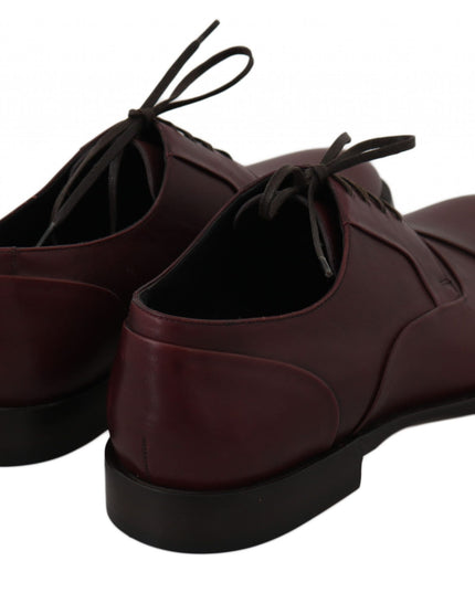 Dolce & Gabbana Red Bordeaux Leather Derby Formal Shoes