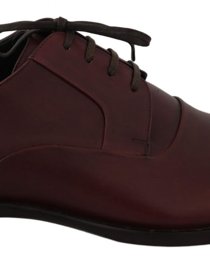 Dolce & Gabbana Red Bordeaux Leather Derby Formal Shoes