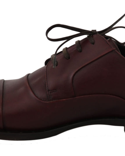 Dolce & Gabbana Red Bordeaux Leather Derby Formal Shoes