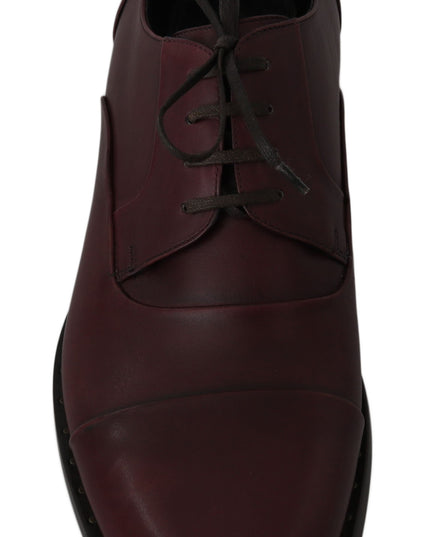 Dolce & Gabbana Red Bordeaux Leather Derby Formal Shoes