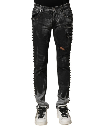 Dolce & Gabbana Black Washed Embellished Skinny Denim Jeans