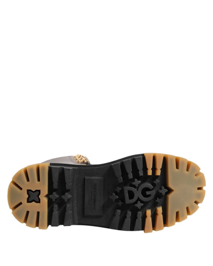 Dolce & Gabbana Brown Black Leather Boots Zipper Lace Up Shoes