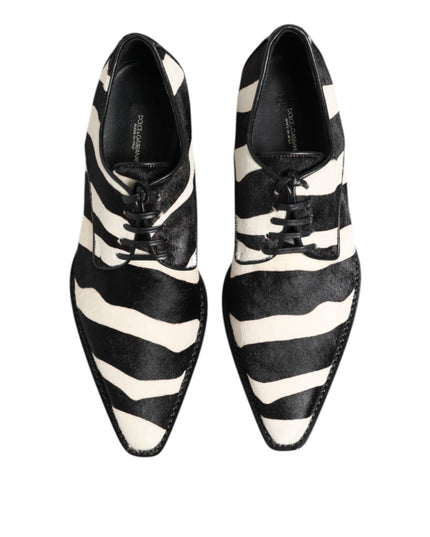 Dolce & Gabbana Black White Zebra Pony Fur Dress Shoes