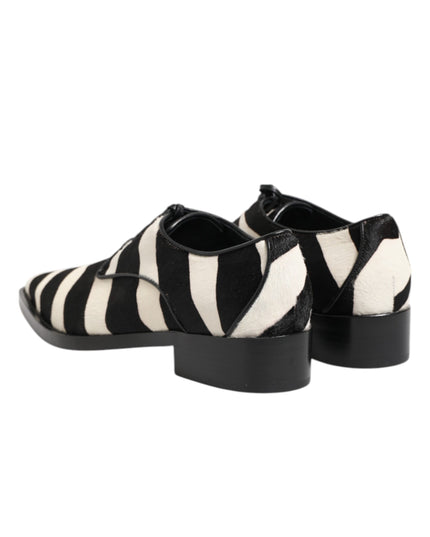 Dolce & Gabbana Black White Zebra Pony Fur Dress Shoes
