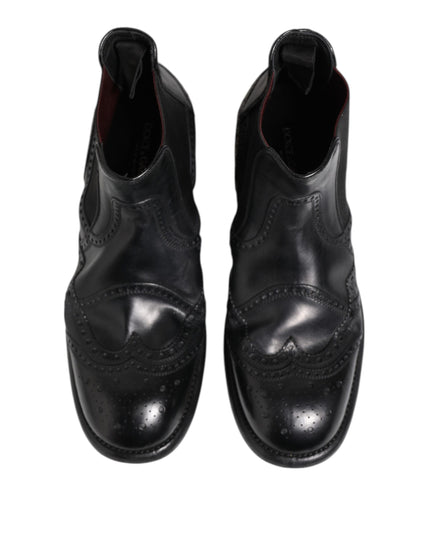 Dolce & Gabbana Black Leather Ankle Boots Slip On Shoes