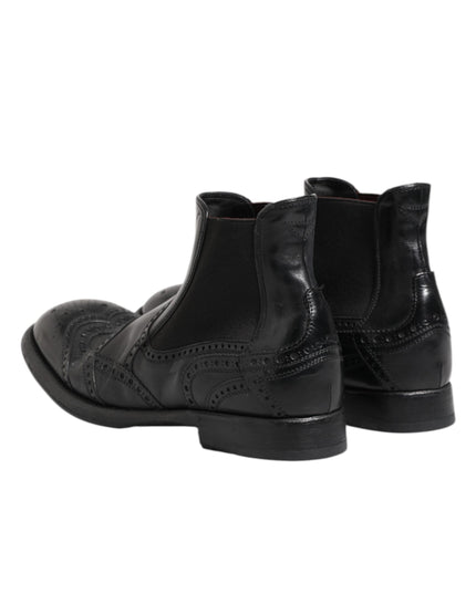 Dolce & Gabbana Black Leather Ankle Boots Slip On Shoes