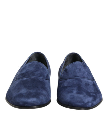 Dolce & Gabbana Blue Velvet DG Logo Loafers Formal Shoes