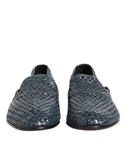 Dolce & Gabbana Blue Woven Leather Slip On Loafers Shoes