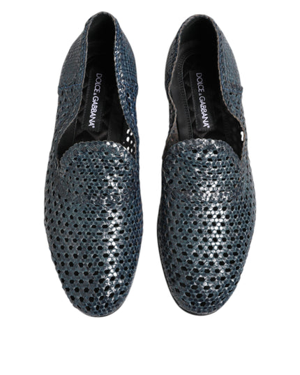 Dolce & Gabbana Blue Woven Leather Slip On Loafers Shoes
