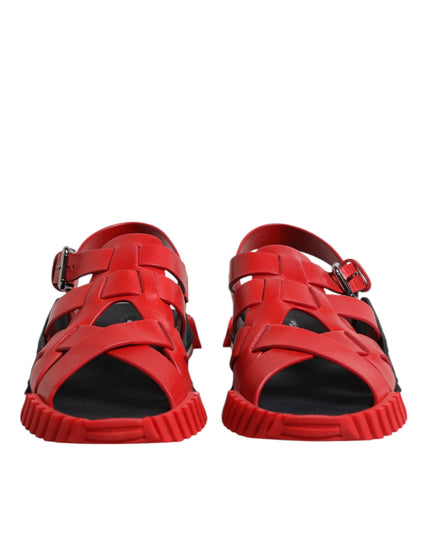 Dolce & Gabbana Red Black Leather Ankle Strap Sandals Shoes