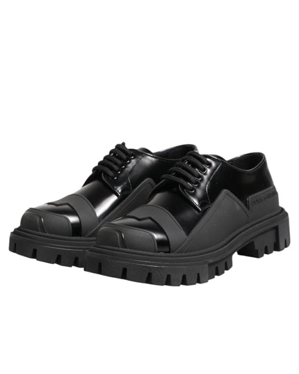 Dolce & Gabbana Black Patent Leather Trekking Derby Shoes