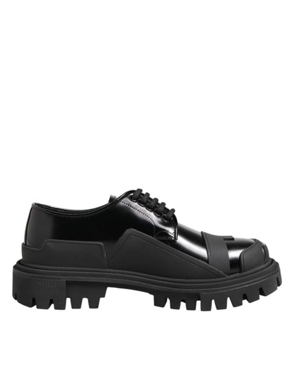 Dolce & Gabbana Black Patent Leather Trekking Derby Shoes