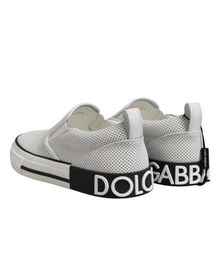 Dolce & Gabbana White Dotted Leather Slip On Men Sneakers Shoes