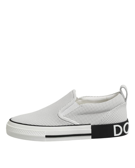 Dolce & Gabbana White Dotted Leather Slip On Men Sneakers Shoes