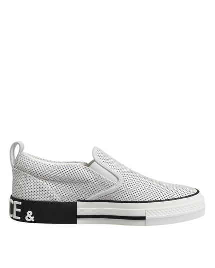 Dolce & Gabbana White Dotted Leather Slip On Men Sneakers Shoes