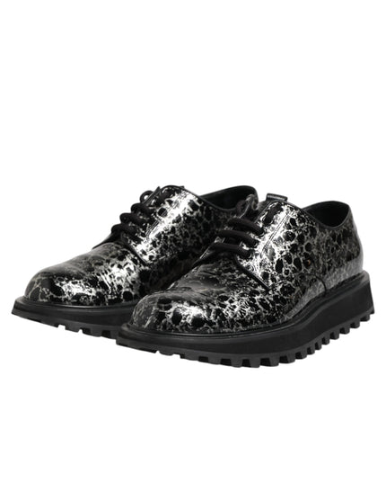 Dolce & Gabbana Black White Calfskin Chunky Derby Shoes