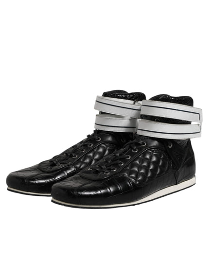 Dolce & Gabbana Black Quilted Leather Lace Up Sneakers Shoes