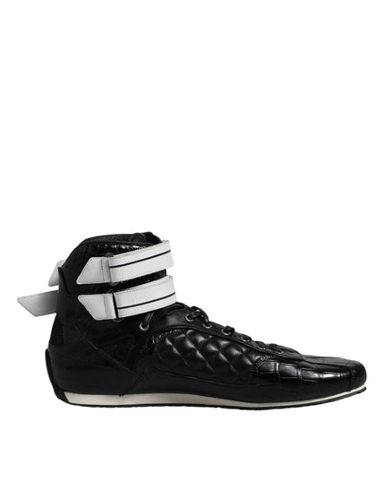 Dolce & Gabbana Black Quilted Leather Lace Up Sneakers Shoes