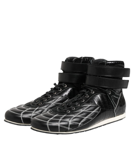 Dolce & Gabbana Black Quilted Leather Lace Up Sneakers Shoes