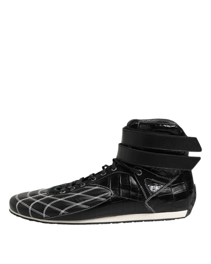Dolce & Gabbana Black Quilted Leather Lace Up Sneakers Shoes
