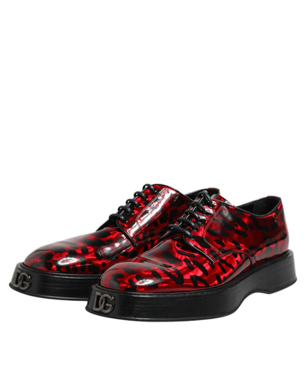 Dolce & Gabbana Red Leopard Derby Formal Men Dress Shoes