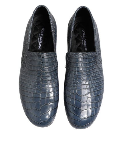Dolce & Gabbana Blue Exotic Leather Slip On Loafers Men Dress Shoes