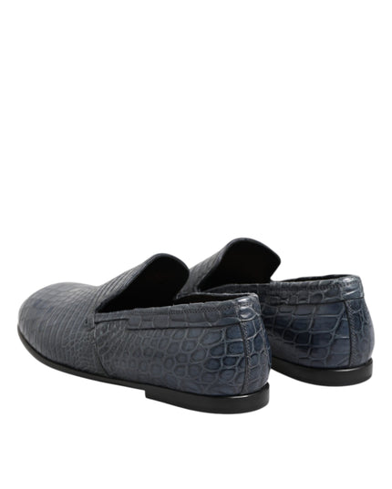 Dolce & Gabbana Blue Exotic Leather Slip On Loafers Men Dress Shoes
